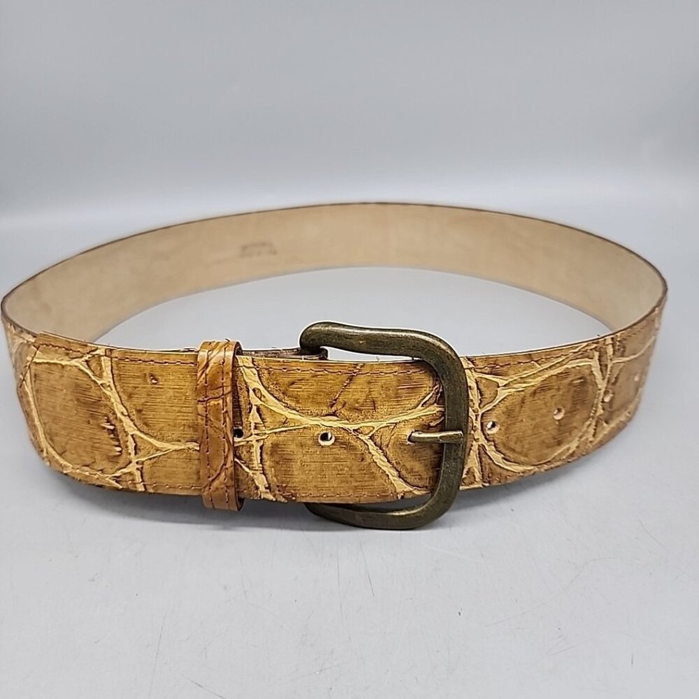 Vintage Women's Crocodile Leather Belt  Brass Buckle Fits 31-37"